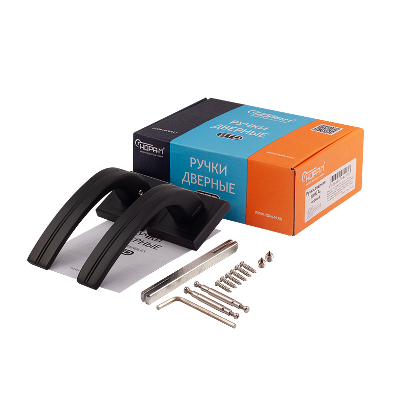 Комплектация и упаковка Ручка дверная 106К AL цвет Черный Нора-М