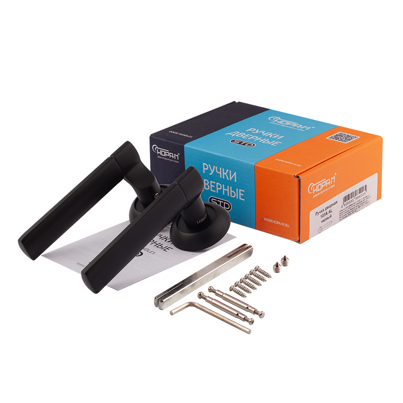 Комплектация и упаковка Ручка дверная 103А AL цвет Черный Нора-М