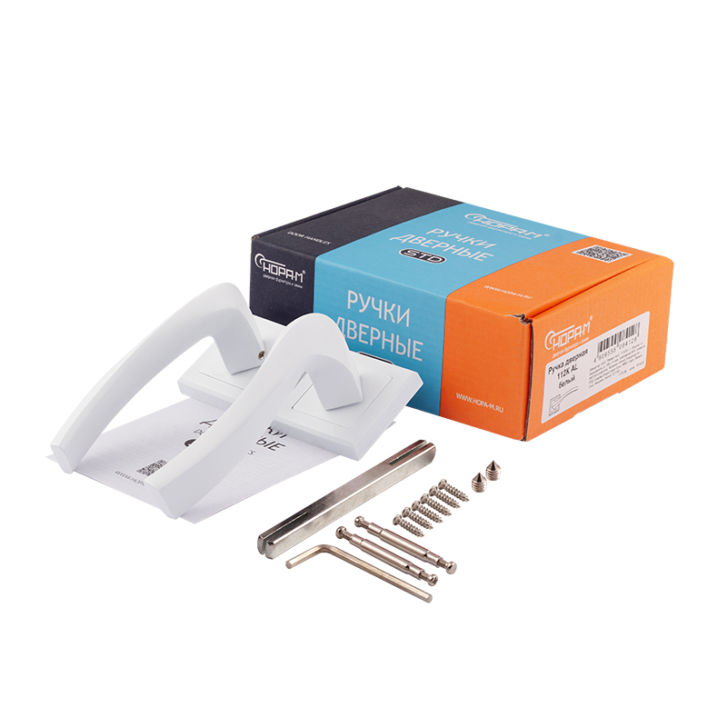 Комплектация и упаковка Ручка дверная 112К AL цвет Белый Нора-М