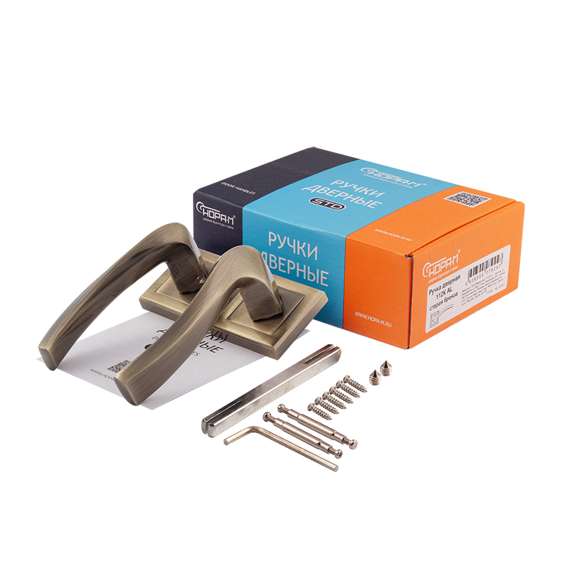 Комплектация и упаковка Ручка дверная 112К AL цвет Старая бронза Нора-М