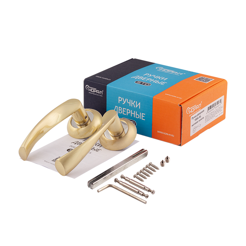 Комплектация и упаковка Ручка дверная 100А Al цвет Матовое золото Нора-М