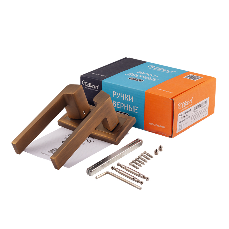 Комплектация и упаковка Ручка дверная 111K AL цвет Матовый кофе Нора-М