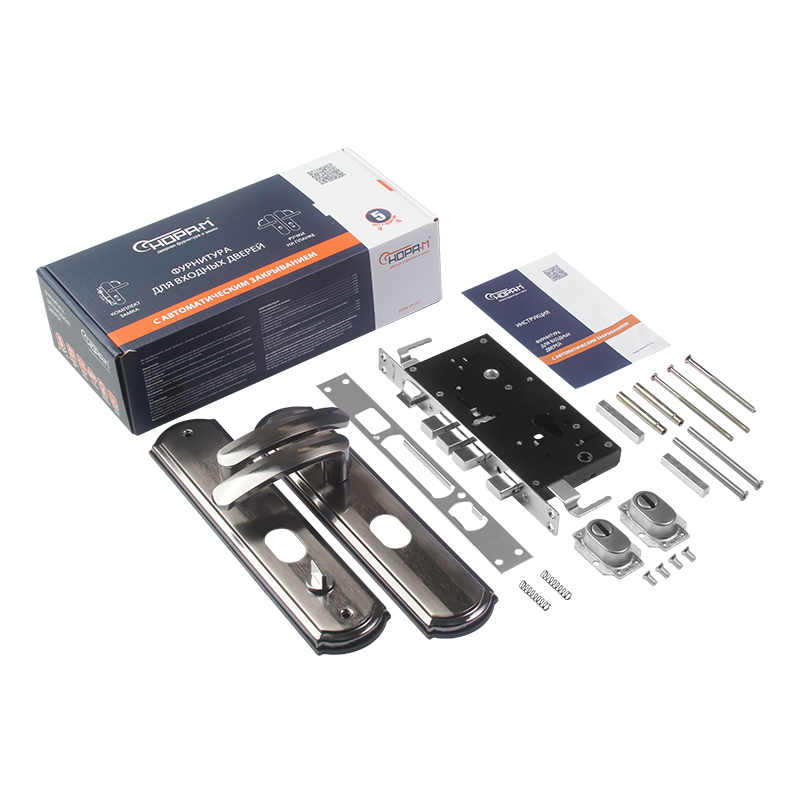 Комплектация и упаковка Замок врезной для китайских дверей 300-68 (левый) автомат. цвет Матовый никель/черный никель Нора-М