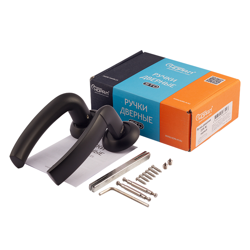 Комплектация и упаковка Ручка дверная 23А AL цвет Черный Нора-М