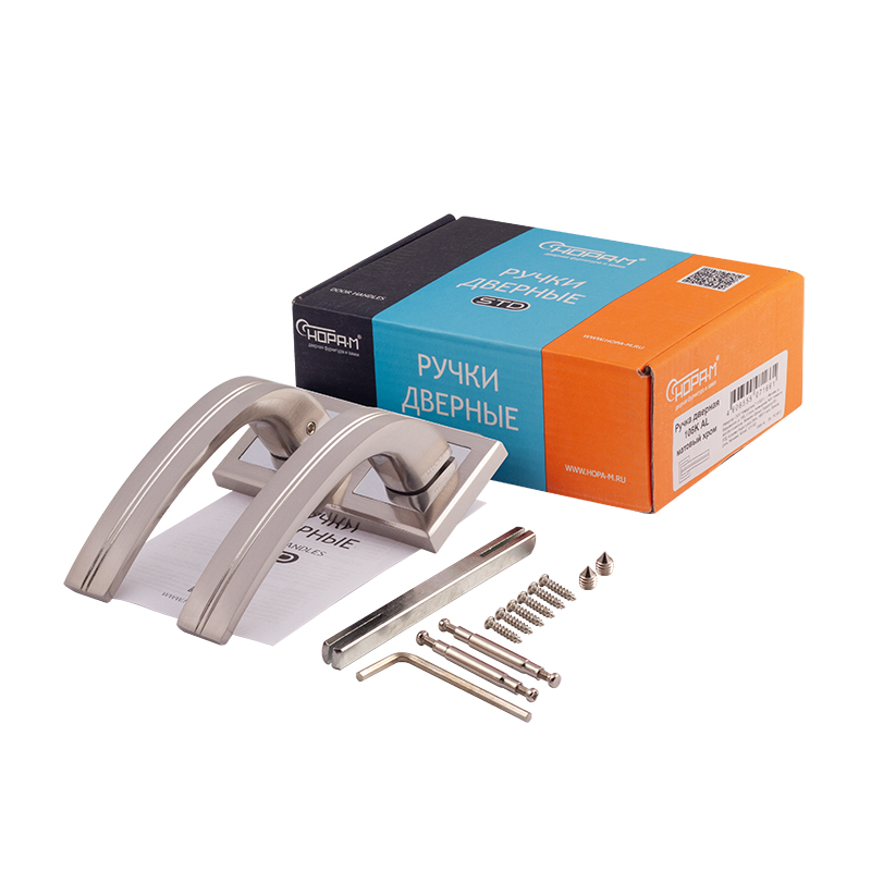 Комплектация и упаковка Ручка дверная 106К AL цвет Матовый никель Нора-М