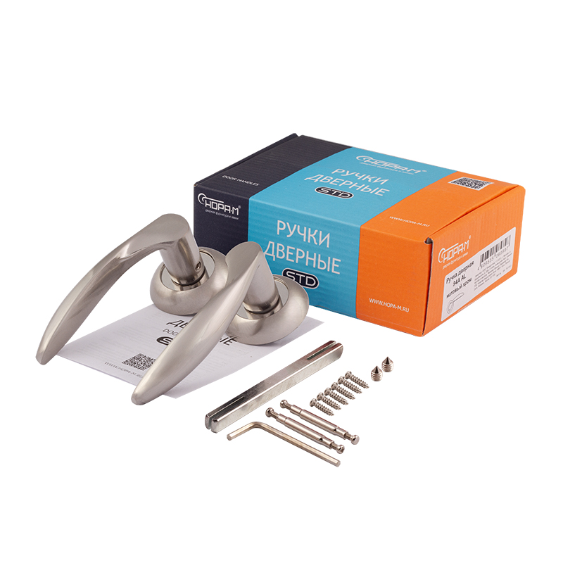 Комплектация и упаковка Ручка дверная 94А AL цвет Матовый никель Нора-М