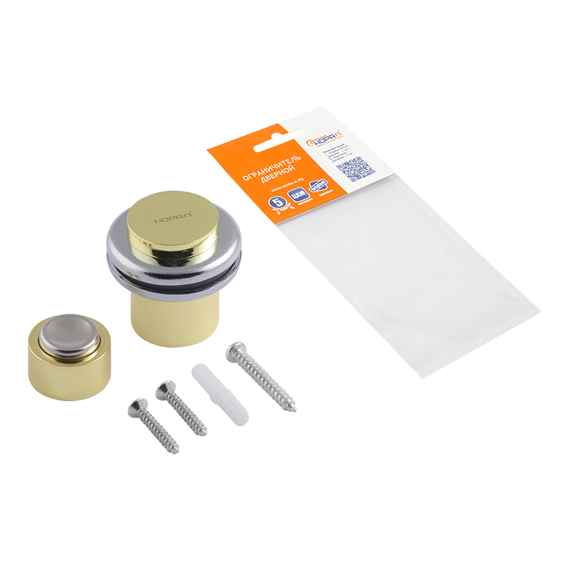 Комплектация и упаковка Ограничитель дверной 804 цвет Золото Нора-М