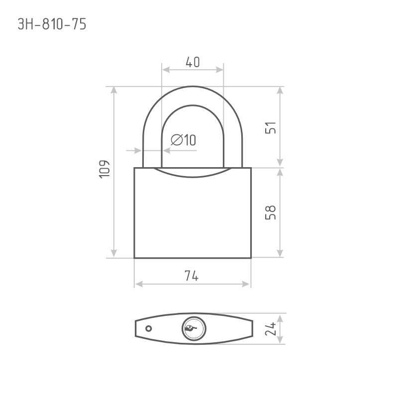Схема Замок навесной ЗН-810 цвет Латунь Нора-М
