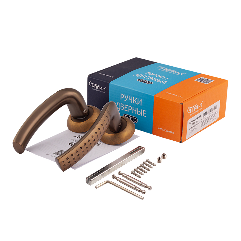 Комплектация и упаковка Ручка дверная 96А AL цвет Матовый кофе Нора-М