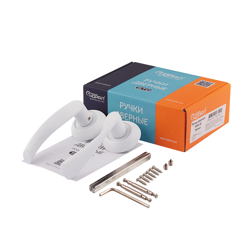 Комплектация и упаковка Ручка дверная 100А Al цвет Белый Нора-М