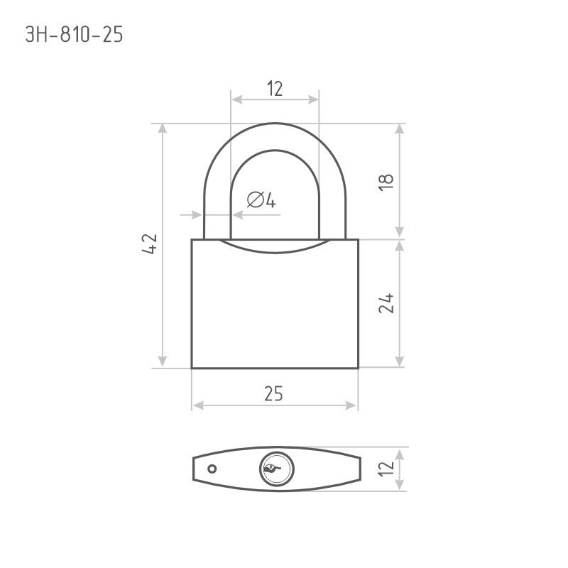 Схема Замок навесной ЗН-810 цвет Латунь Нора-М