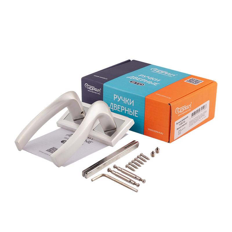 Комплектация и упаковка Ручка дверная 112К AL цвет Белый жемчуг Нора-М
