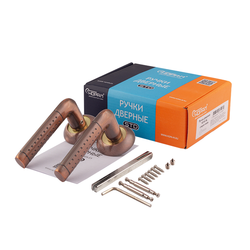 Комплектация и упаковка Ручка дверная 101А  цвет Старая медь Нора-М