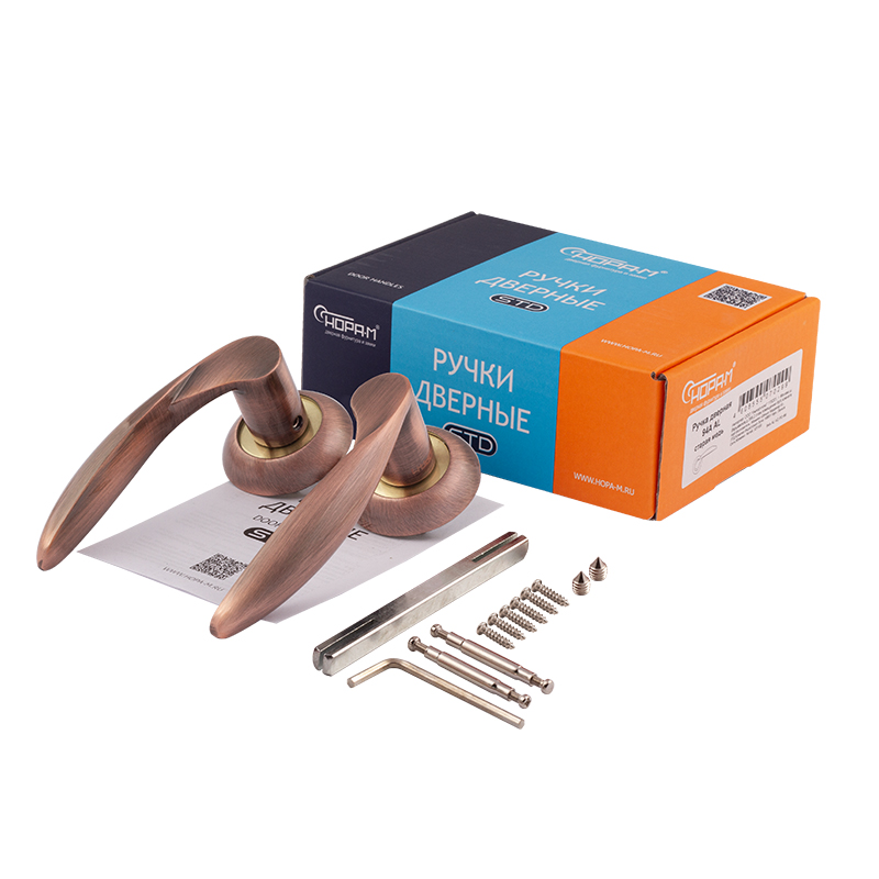 Комплектация и упаковка Ручка дверная 94А AL цвет Старая медь Нора-М