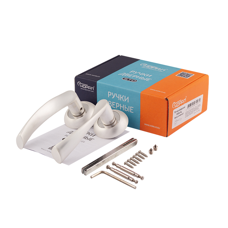 Комплектация и упаковка Ручка дверная 100А Al цвет Белый жемчуг Нора-М