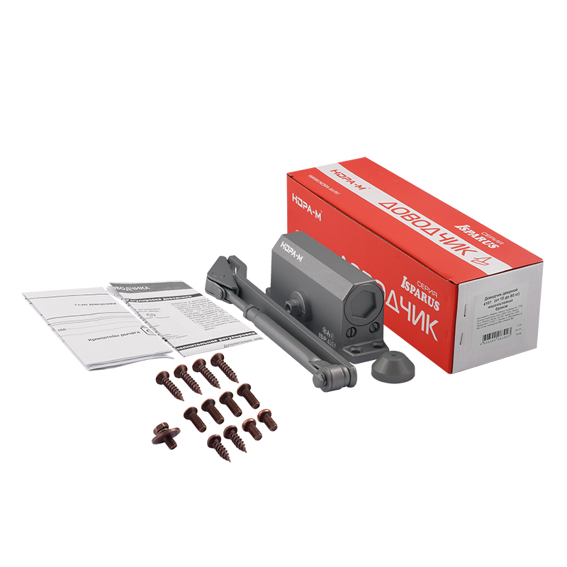 Комплектация и упаковка Доводчик дверной с фиксацией 410 F ISPARUS от 15 до 60 кг цвет Графит Нора-М