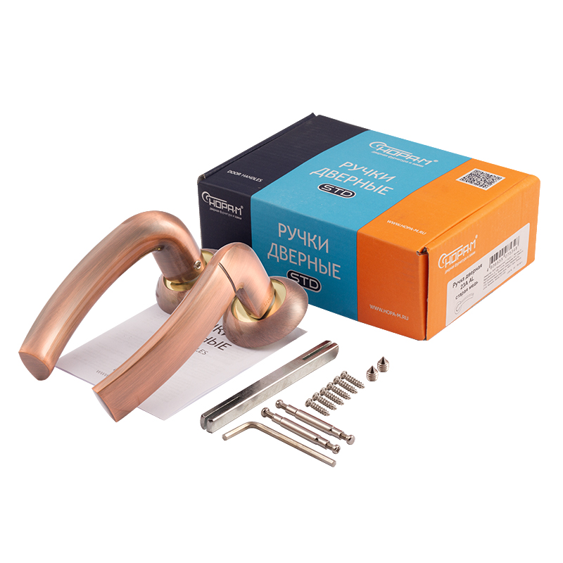 Комплектация и упаковка Ручка дверная 23А AL цвет Старая медь Нора-М