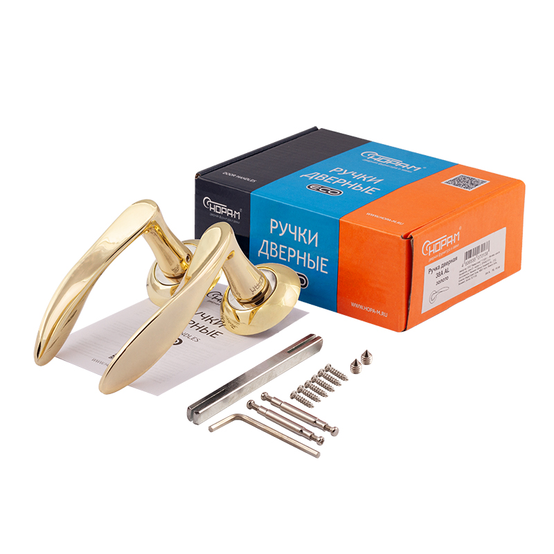 Комплектация и упаковка Ручка дверная 38А цвет Золото Нора-М