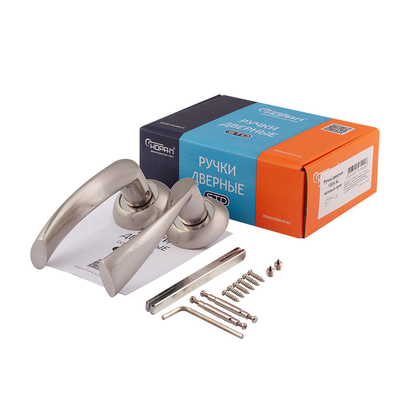 Комплектация и упаковка Ручка дверная 100А Al цвет Матовый никель Нора-М