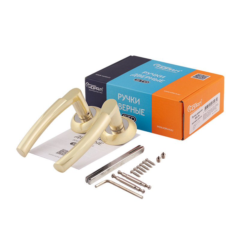 Комплектация и упаковка Ручка дверная 99А AL цвет Матовое золото Нора-М