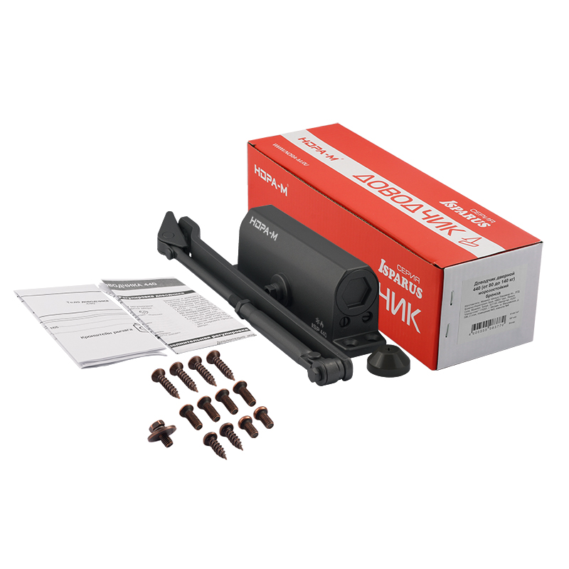 Комплектация и упаковка Доводчик дверной 440 ISPARUS от 80 до 140 кг цвет Графит (7016) Нора-М