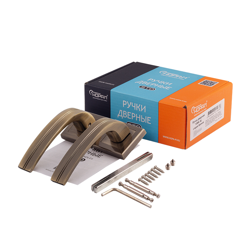 Комплектация и упаковка Ручка дверная 106К AL цвет Старая бронза Нора-М