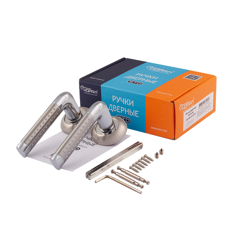 Комплектация и упаковка Ручка дверная 101А  цвет Матовый никель Нора-М