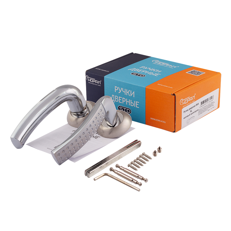 Комплектация и упаковка Ручка дверная 96А AL цвет Матовый никель/хром Нора-М