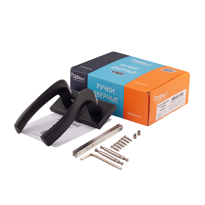 Комплектация и упаковка Ручка дверная 112К AL цвет Черный Нора-М