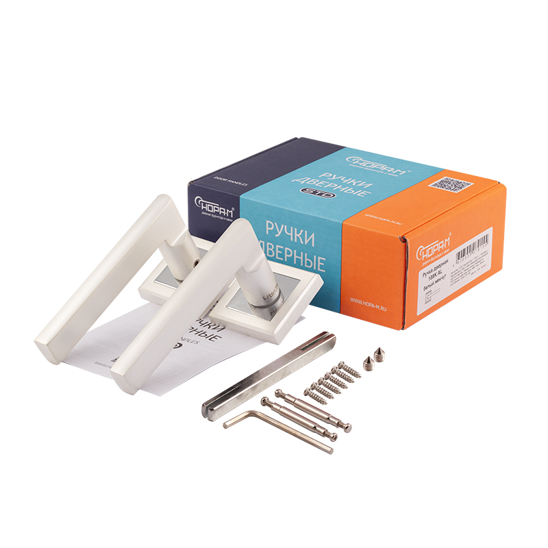 Комплектация и упаковка Ручка дверная 108K AL цвет Белый жемчуг Нора-М