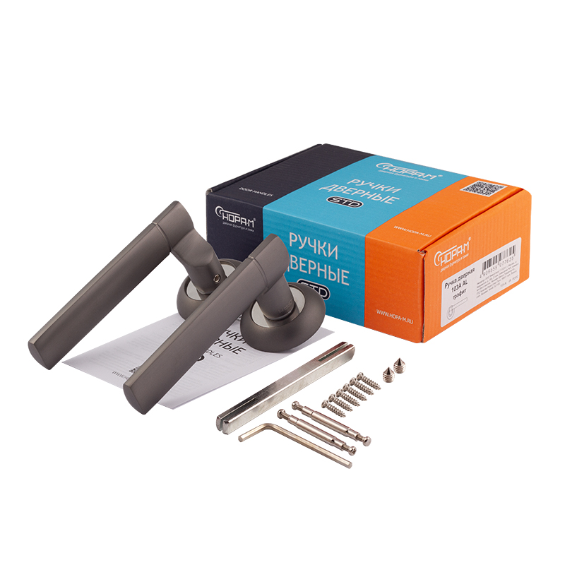 Комплектация и упаковка Ручка дверная 103А AL цвет Графит Нора-М