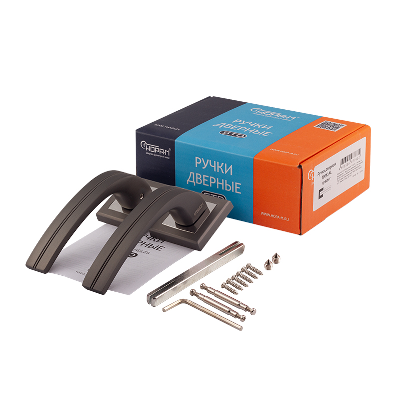 Комплектация и упаковка Ручка дверная 106К AL цвет Графит Нора-М
