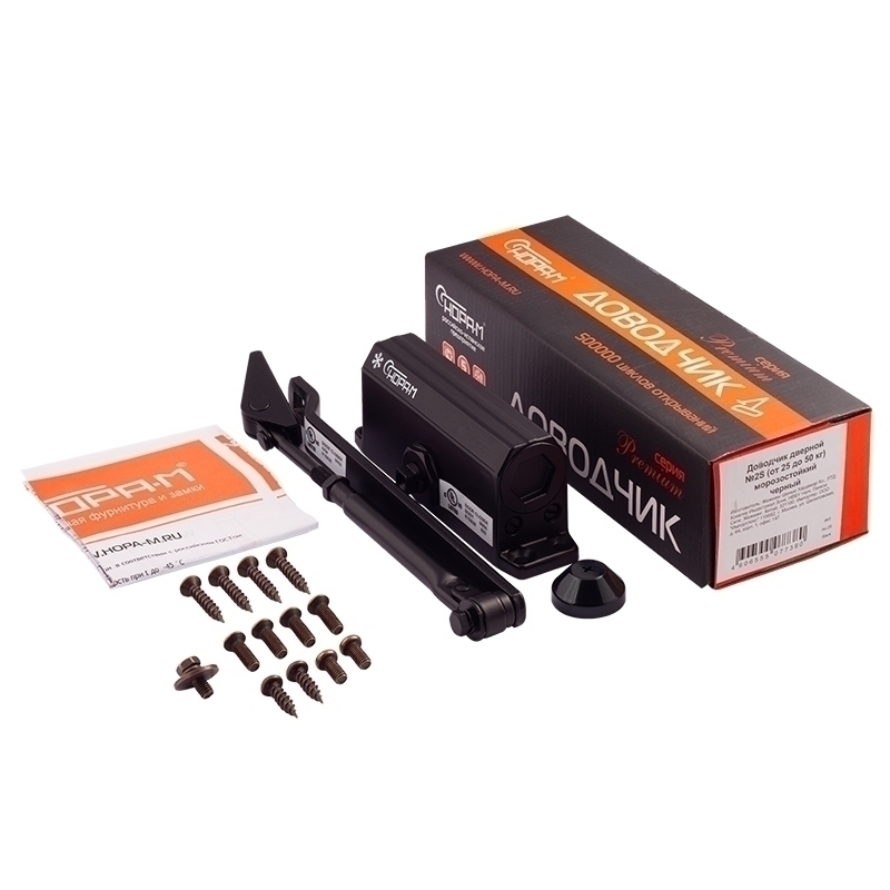 Комплектация и упаковка Доводчик дверной 2S от 25 до 70 кг цвет Черный Нора-М