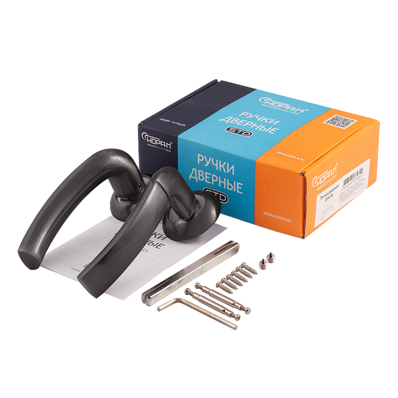 Комплектация и упаковка Ручка дверная 23А AL цвет Графит Нора-М