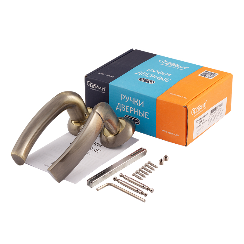 Комплектация и упаковка Ручка дверная 23А AL цвет Старая бронза Нора-М