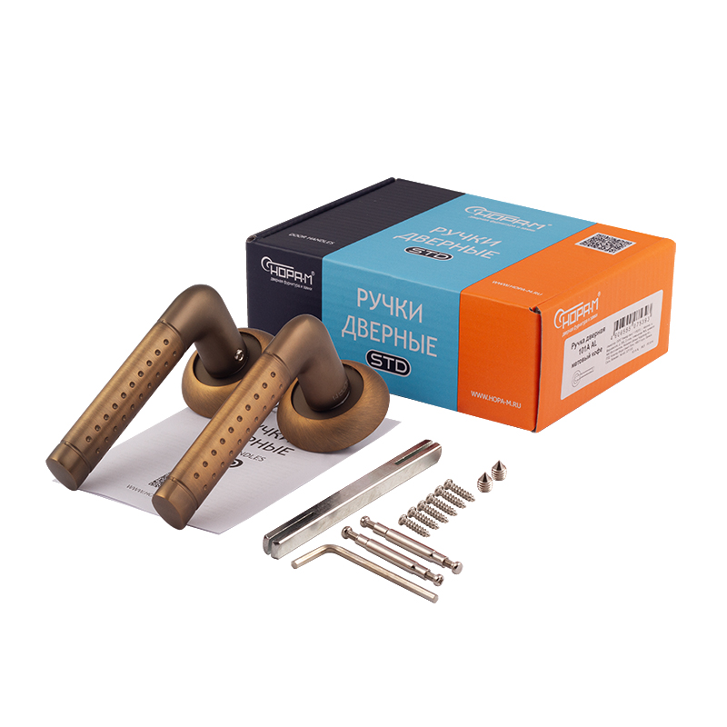 Комплектация и упаковка Ручка дверная 101А  цвет Матовый кофе Нора-М