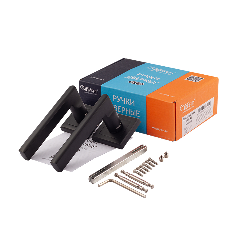 Комплектация и упаковка Ручка дверная 108K AL цвет Черный Нора-М