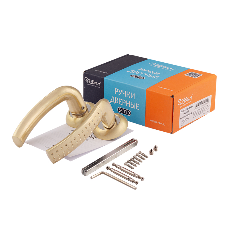 Комплектация и упаковка Ручка дверная 96А AL цвет Матовое золото Нора-М