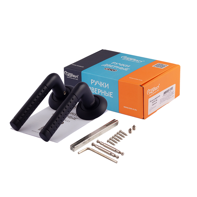 Комплектация и упаковка Ручка дверная 101А  цвет Черный Нора-М