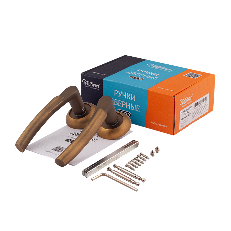 Комплектация и упаковка Ручка дверная 99А AL цвет Матовый кофе Нора-М