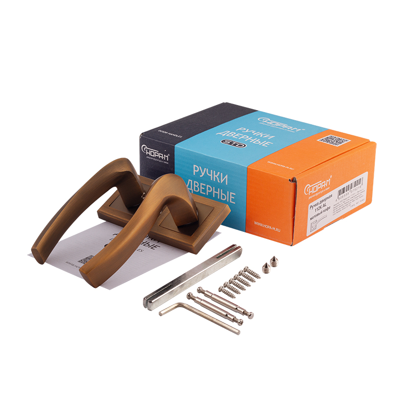Комплектация и упаковка Ручка дверная 112К AL цвет Матовый кофе Нора-М