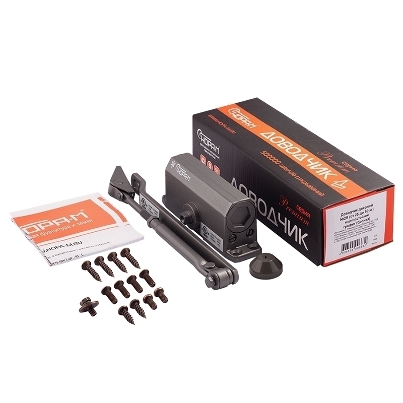 Комплектация и упаковка Доводчик дверной 2S от 25 до 70 кг цвет Графит Нора-М