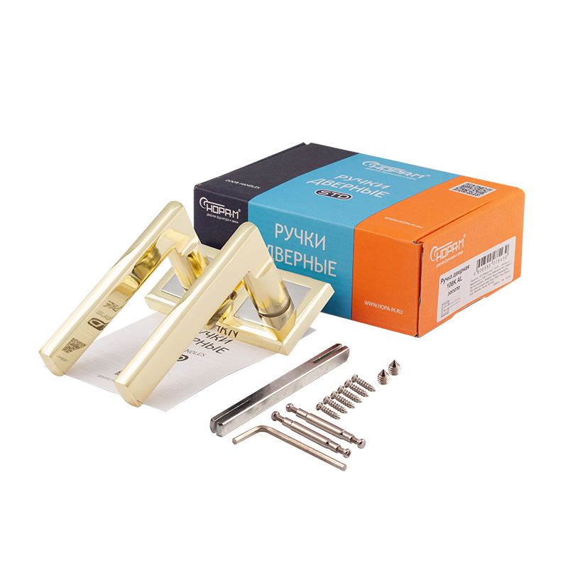 Комплектация и упаковка Ручка дверная 108K AL цвет Золото Нора-М