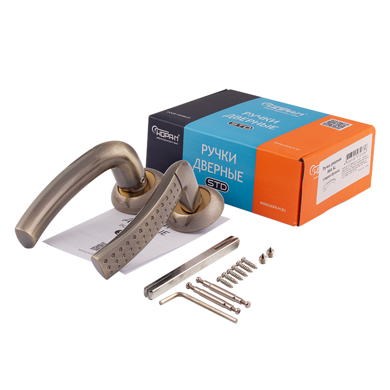 Комплектация и упаковка Ручка дверная 96А AL цвет Старая бронза Нора-М