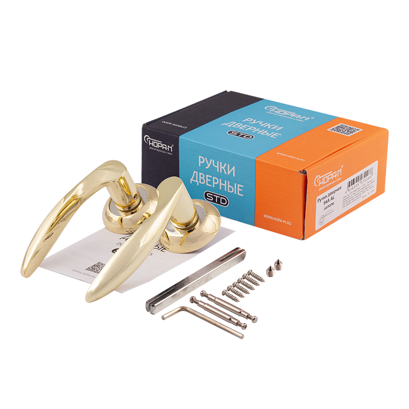 Комплектация и упаковка Ручка дверная 94А AL цвет Золото Нора-М