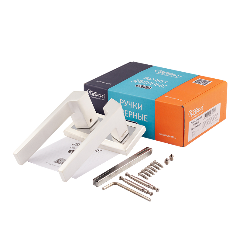 Комплектация и упаковка Ручка дверная 111K AL цвет Белый жемчуг Нора-М