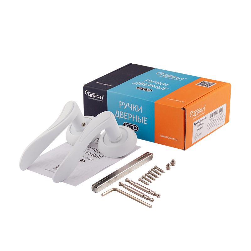 Комплектация и упаковка Ручка дверная 105А AL цвет Белый Нора-М