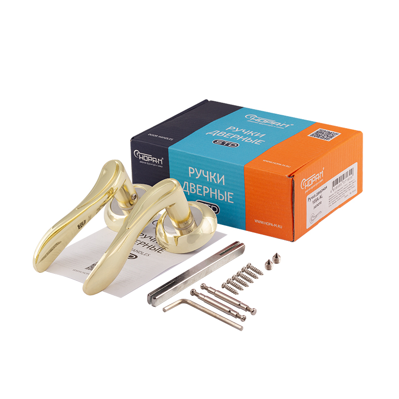 Комплектация и упаковка Ручка дверная 105А AL цвет Золото Нора-М