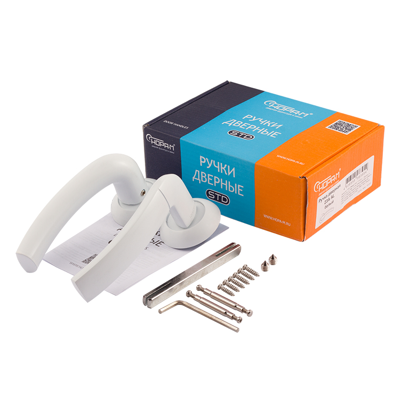 Комплектация и упаковка Ручка дверная 23А AL цвет Белый Нора-М