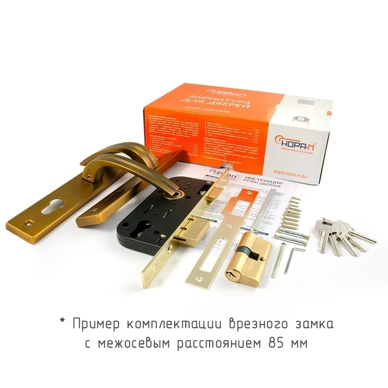 Комплектация и упаковка Замок врезной 108-85 К цвет Старая бронза Нора-М